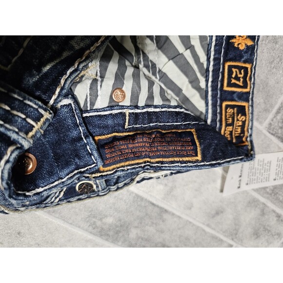 New Rock Revival Sami Slim Boot Stretch Blue Denim Jeans Men’s 27x31 Pocket Logo - Picture 16 of 16